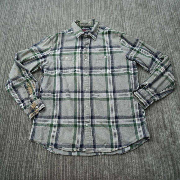 Old Navy Other - Old Navy Vintage Flannel Men Gray Green Plaid Soft Long Sleeve Button Up Large